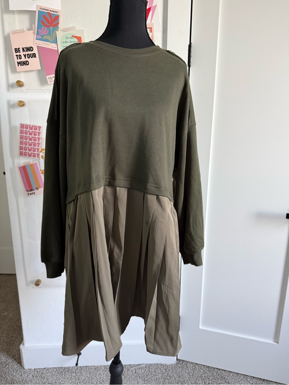 Olive Two-Tone Sweatshirt Mini Dress